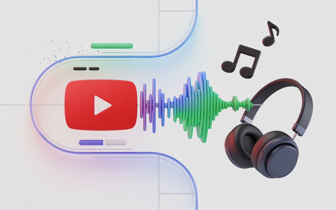 Ilustración de herramienta convertidor de youtube a mp3 - Transformación de video a audio
